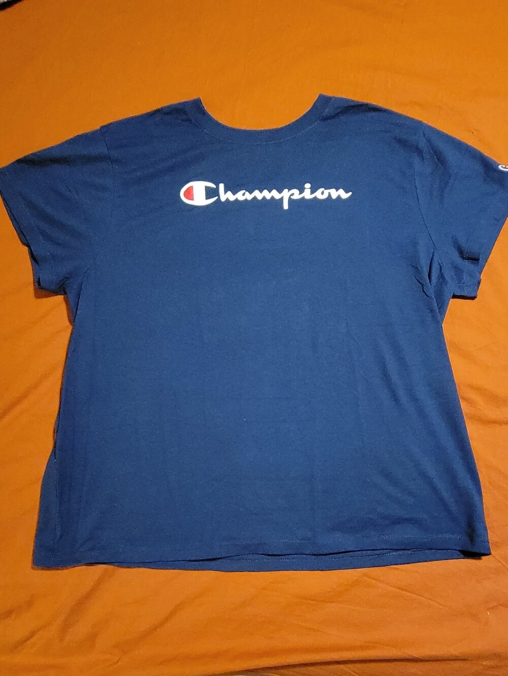 Champion Women's Navy Crewneck Tee with White Logo Print